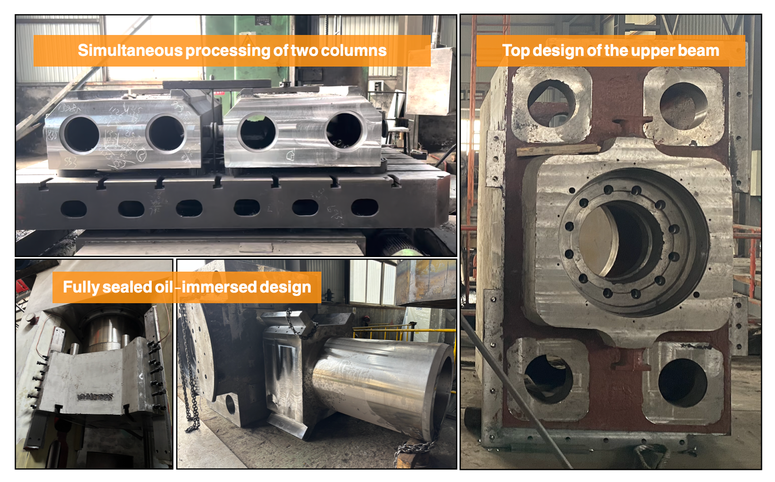 Simultaneous processing of two columns, showing the machining process